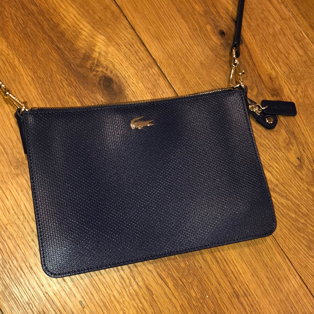 Navy Blue Lacoste Leather Cross-Body Purse